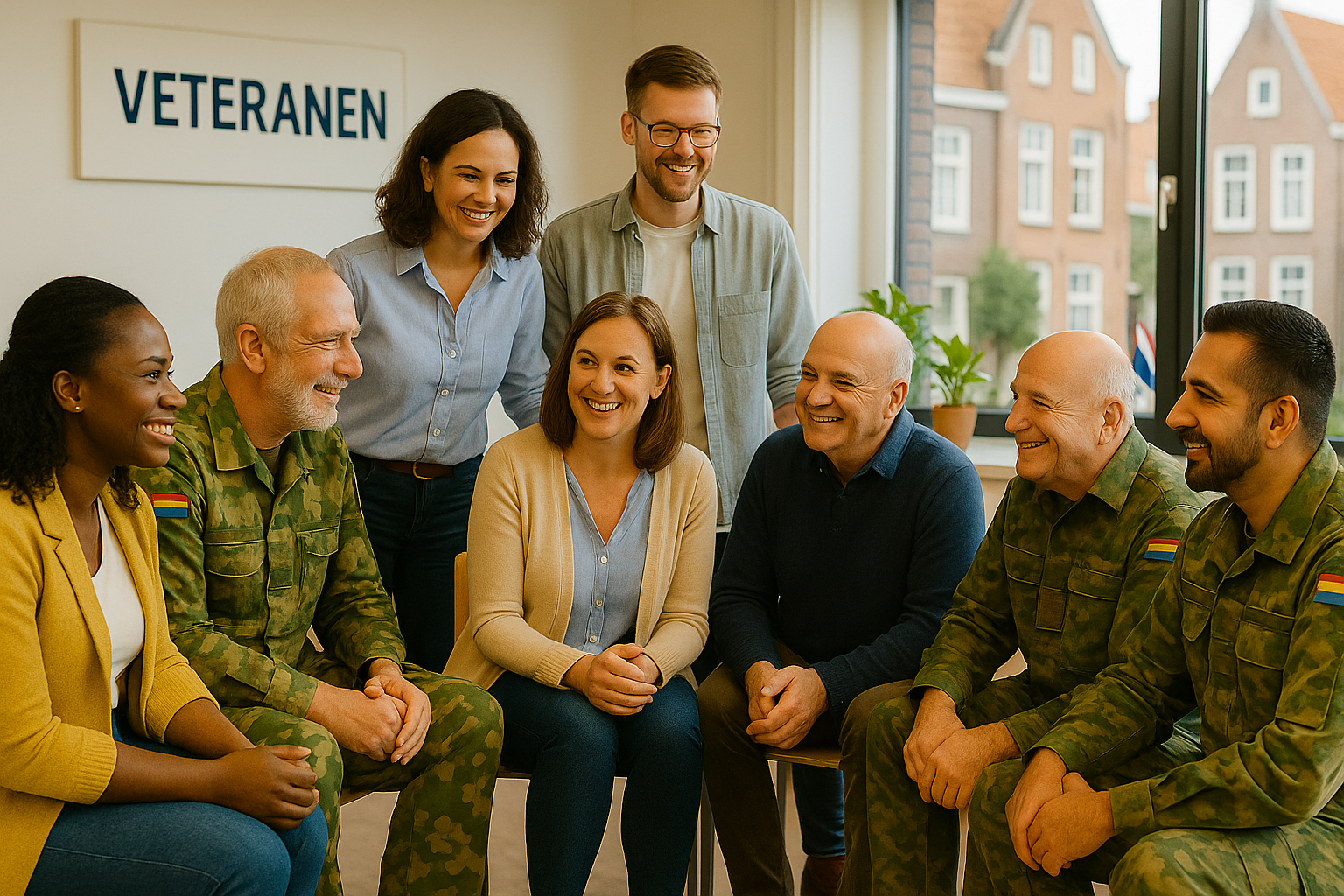 Veteranen en hulpverleners in een klein overleg