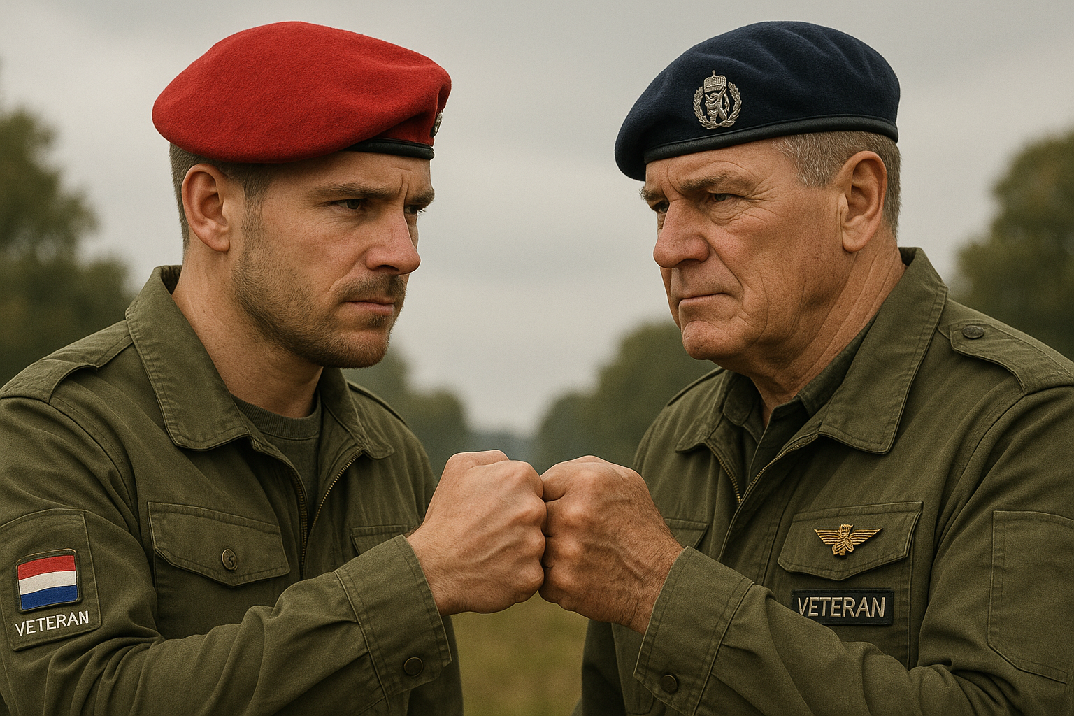 Twee veteranen die elkaar een boks geven als teken van steun